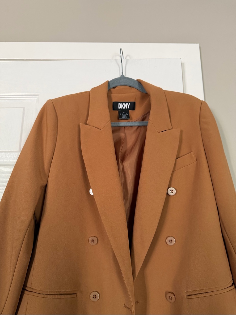 DKNY Camel Brown Gold Button Double Breasted Blazer Coat - Picture 4 of 8